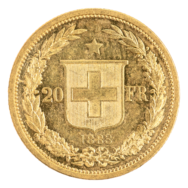 Gold Helvetia 20 FR. 1883
