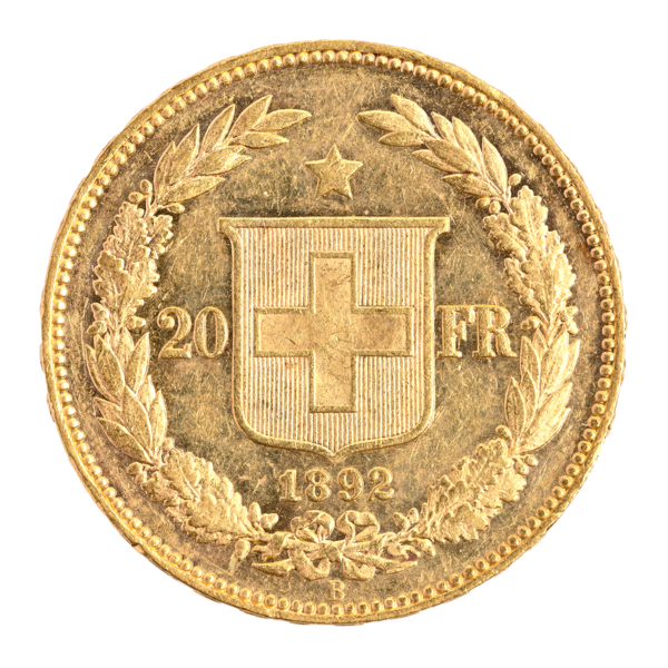 Gold Helvetia 20 FR. 1892
