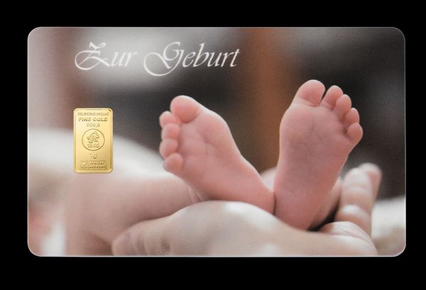1 Gramm Goldbarren Geschenkbarren "Zur Geburt"