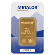 100 Gramm Goldbarren, geprägt