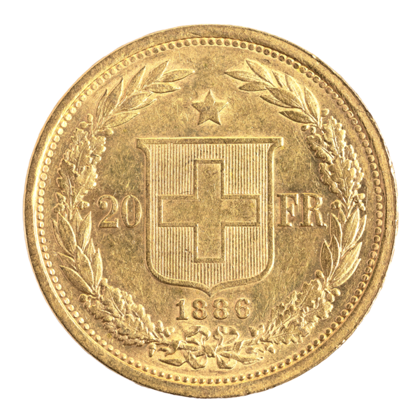 Gold Helvetia 20 FR. 1886